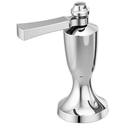 Chrome roman tub filler with single lever handle and pedestal base.