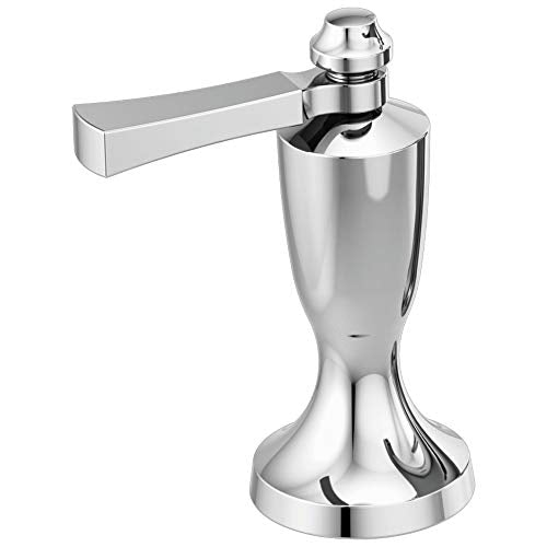 Chrome roman tub filler with single lever handle and pedestal base.