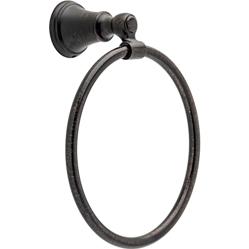 Oil-rubbed bronze towel ring with circular hanging loop and decorative wall-mounted bracket.