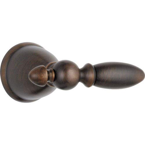 Venetian bronze metal lever handle with circular trim plate and decorative ball finials.