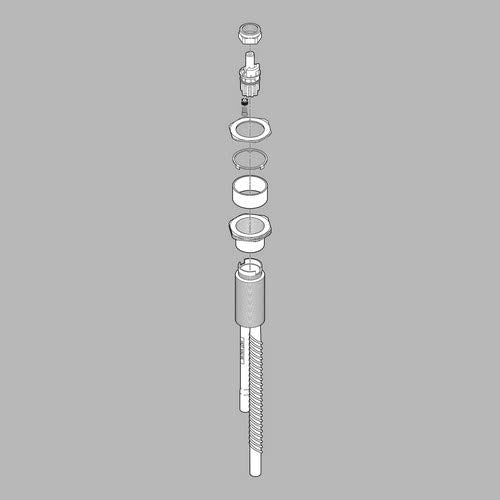 Delta RP18369 end valve assembly shown in exploded view with internal components and threaded connection rod.