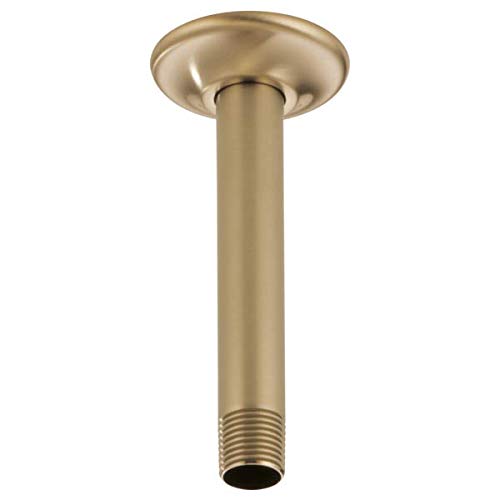 Luxe gold ceiling mount shower arm with round flange, 6 inches long, threaded connection at base.
