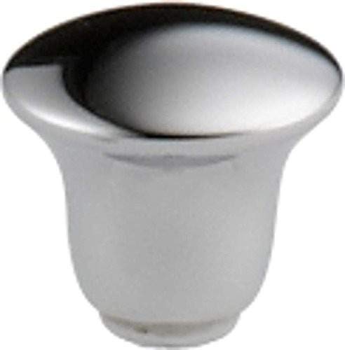 Chrome-finished lift rod and finial diverter with rounded cup-shaped design for Roman tub installation.