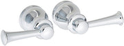 Chrome lever handle set with two handles and wall-mounted circular trim rings for Roman tub installation.
