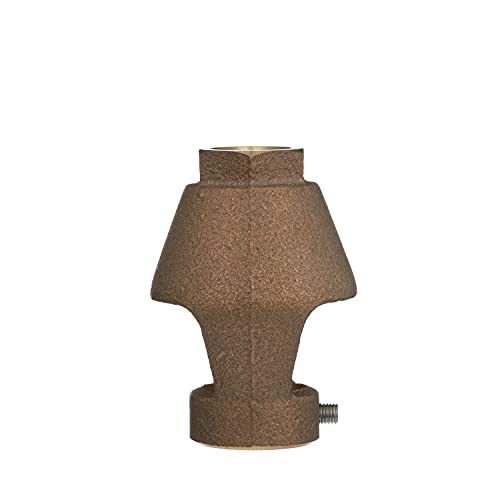 Bronze air gap assembly with threaded inlet port and flared upper chamber for backflow preventer connection.