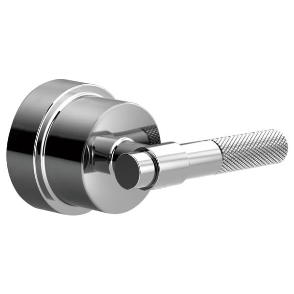 Chrome thermostatic valve trim with T-lever handle and textured grip, showing cylindrical body and decorative escutcheon ring