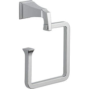 Chrome towel ring with angular geometric design and wall-mounted bracket.