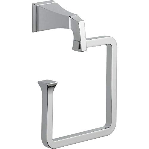 Chrome towel ring with angular geometric design and wall-mounted bracket.