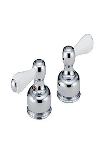 Chrome and white ceramic two-handle lever faucet set for bathroom sink installation.