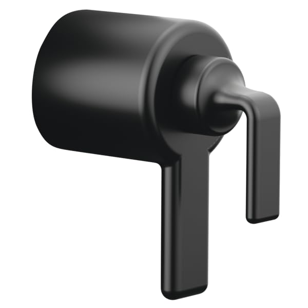 Black matte thermostatic valve trim with cylindrical body and rectangular lever handle.