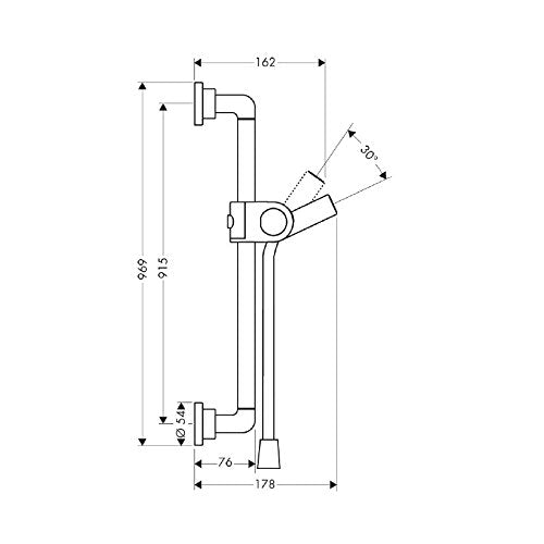 Chrome wallbar shower system with adjustable handshower, vertical rail, and integrated controls, dimension schematic shown.