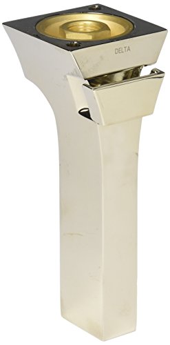 Delta polished nickel tub spout with pull-up diverter and square mounting base.