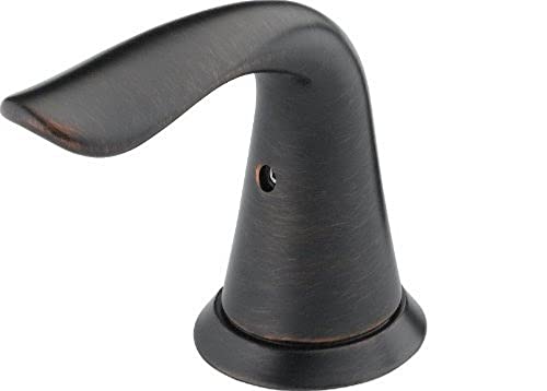 Curved metal lever handle in dark Venetian bronze finish with round base and mounting hole.