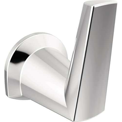 Chrome and white robe hook with curved cylindrical design and rectangular mounting plate.