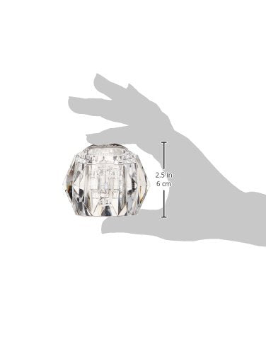Clear knob handle set with faceted crystal design held in hand showing scale measurement of 2.5 inches.