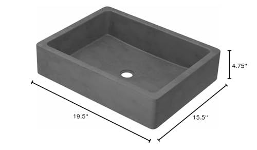 Slate gray rectangular bathroom sink with rounded edges and single drain hole, 19.5" wide by 15.5" deep by 4.75" tall.