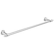 Chrome towel bar with circular wall mounts on each end, approximately 24 inches long.