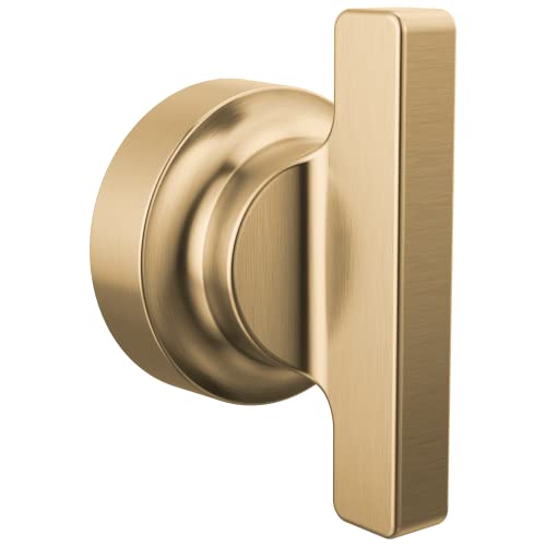 Champagne bronze T-lever handle with round escutcheon plate for floor-mount tub filler.