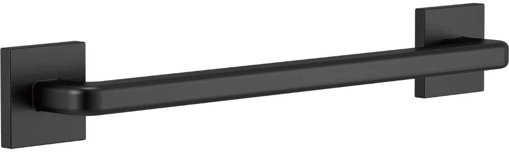 Black matte grab bar with angled design and square mounting brackets on each end.