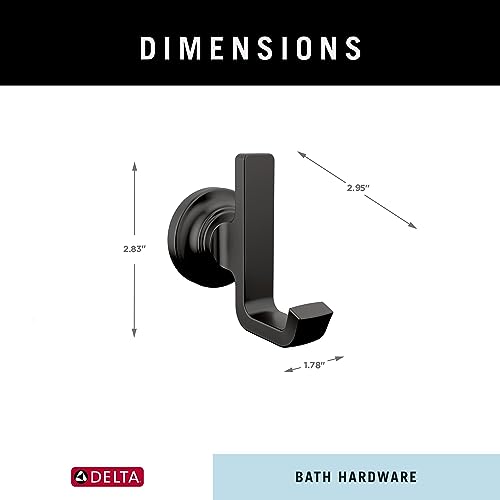 Matte black robe hook with round wall mount and rectangular lever arm, dimensions 2.83" height x 1.78" depth x 2.95" projecti