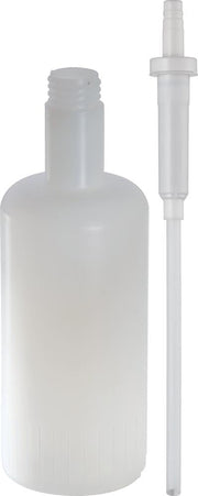 Clear plastic soap dispenser bottle with threaded neck and matching pump with long tube intake.