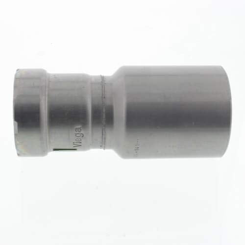 Viega MegaPress press reducer in zinc-nickel coated carbon steel with smaller diameter connection on left and larger on right