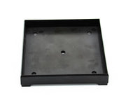 Black square tile-in shower drain base with center drain opening and mounting holes.