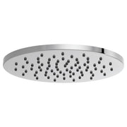 Round chrome raincan shower head with multiple spray jets distributed across the face.