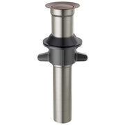Metal push pop drain assembly with Venetian bronze cap, stainless steel body, and black plastic collar with side handles.