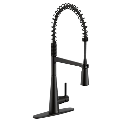 Moen Sleek Pulldown Kitchen Faucet Modern Kitchen Faucet with One Handle High Arc Power Boost Easy Installation and in Matte Black - 5925BL