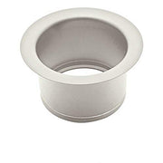 Polished nickel extended disposal flange with wide rim and cylindrical body for sink installation.