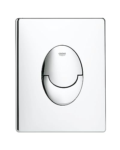 Grohe Skate chrome wall plate with oval button and GROHE text in center.