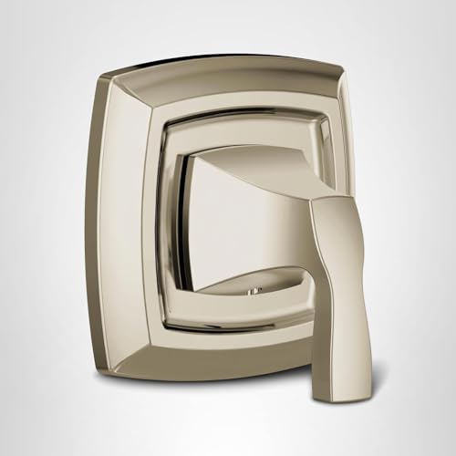 Moen Voss polished nickel single-handle transfer valve trim kit with curved rectangular escutcheon plate.