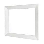 Pearl white framed rectangular mirror with beveled edges and reflective glass center.