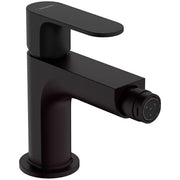 Matte black single-hole bidet faucet with curved spout and cylindrical body.