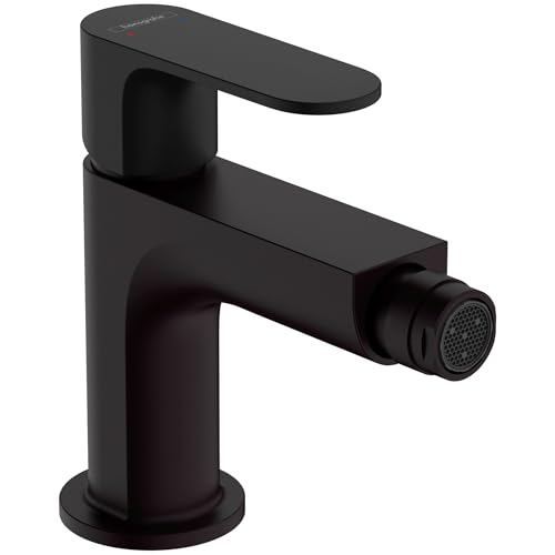 Matte black single-hole bidet faucet with curved spout and cylindrical body.
