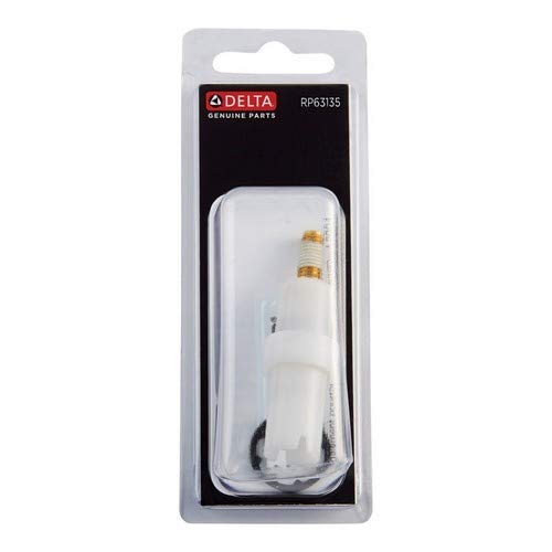 Delta RP63135 diverter assembly with brass fittings in clear clamshell packaging.