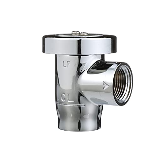 Chrome-plated vacuum breaker with 3/4 inch threaded outlet and black cap, displaying "LF" and "CL" markings.