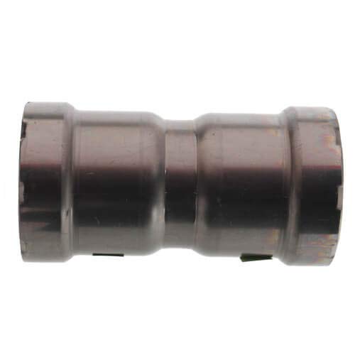 Viega MegaPress 1-1/2" press coupling with stop in zinc-nickel coated carbon steel.