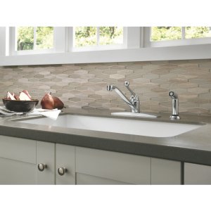 Delta 134 / 100 / 300 / 400 Series 400LF-WF Single Handle Kitchen Faucet with Spray - Single Handle Lever With Sidespray: Chrome