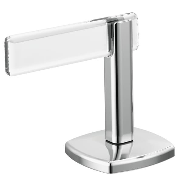 Chrome lavatory faucet lever handle with white acrylic insert and square base mounting.