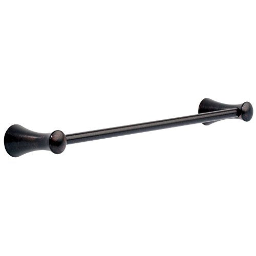 Oil-rubbed bronze towel bar with conical end caps and cylindrical rod, mounted horizontally.