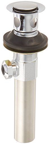Chrome bathroom sink drain assembly with pop-up stopper and rubber base, without lift rod.