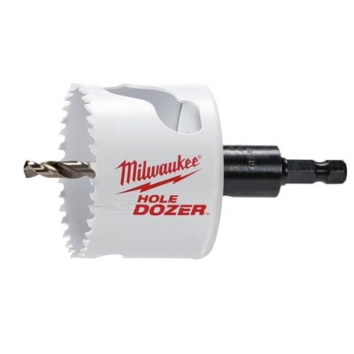 Milwaukee HOLE DOZER 2-1/2" bi-metal hole saw with white cup body, serrated edge, and black arbor shaft.