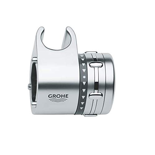 Chrome volume control handle for Grohe thermostatic valve with curved grip and adjustment markings.