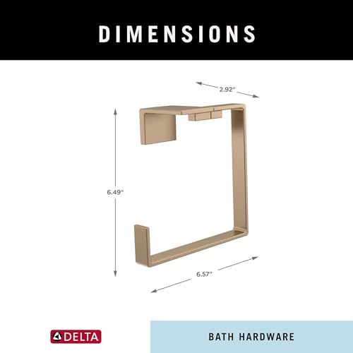 Delta Vero towel ring with dimensions marked: 2.92" width, 6.49" height, 5.57" depth.