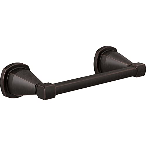 Black metal tissue holder with two cone-shaped end caps and a horizontal bar, in oil-rubbed bronze finish.