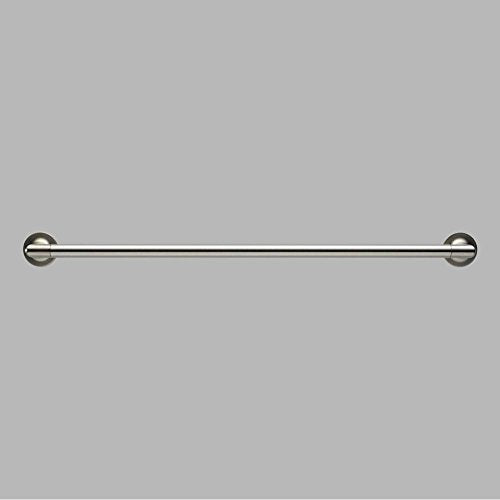Stainless steel towel bar with circular wall-mounted brackets on each end.