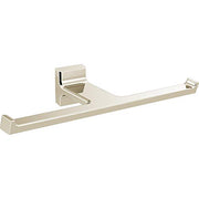 Polished nickel double tissue holder with mounting bracket and two parallel bars for bathroom installation.