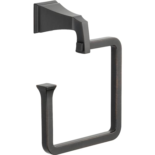 Matte black towel ring with angular geometric design and wall-mounted bracket.